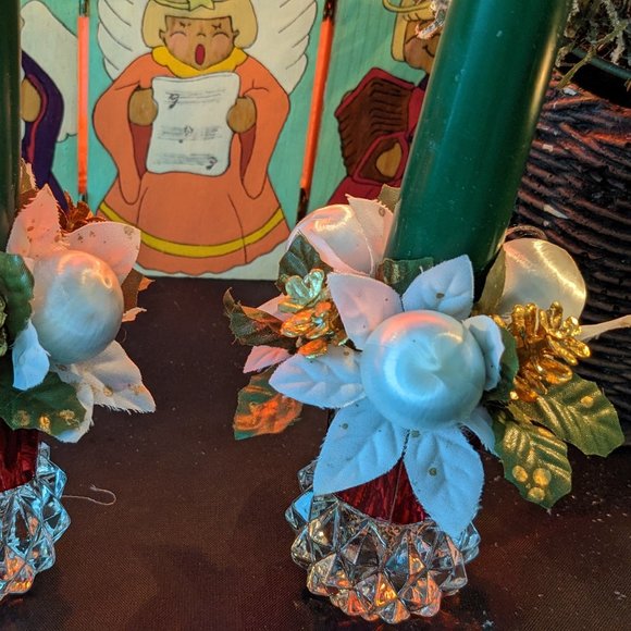 Beautiful Pair Indiana Glass Ruby Red And Crystal Diamond Point Candle Holders - Picture 4 of 11